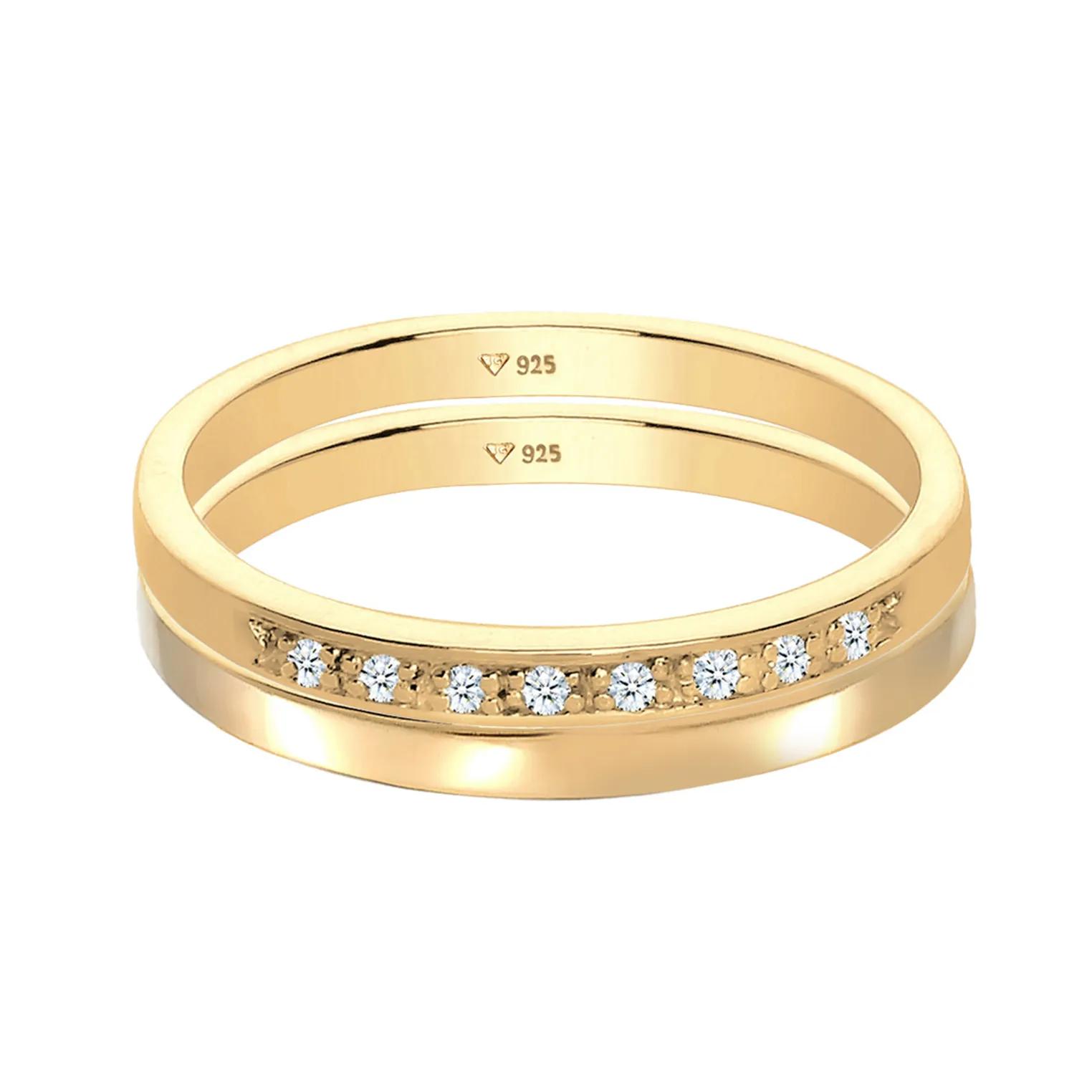 Thumbnail - Elli Ringe - Ring Basic Memoire Diamant (0.04 ct) 2er Set 925 S - Gr. 52 MM - in Gold - für Damen