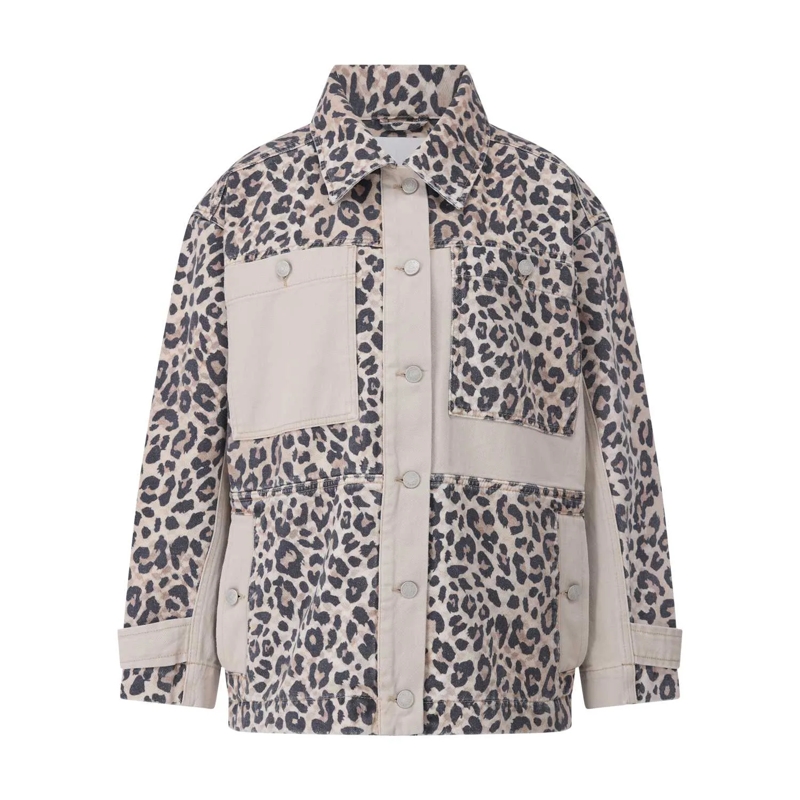 Lala Berlin Blazer Denim-Overshirt Jola mit Animal-Musterung Beige