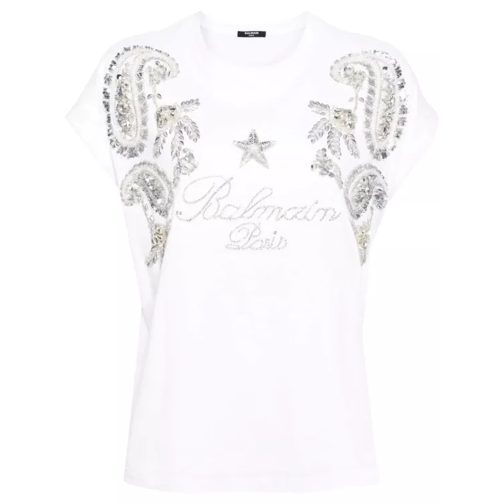 Balmain White Crystal-Embellished T-Shirt White 