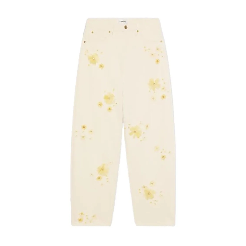FRAME Jeans Low-Slung Barrel Jeans With Floral Embroidery Neutrals