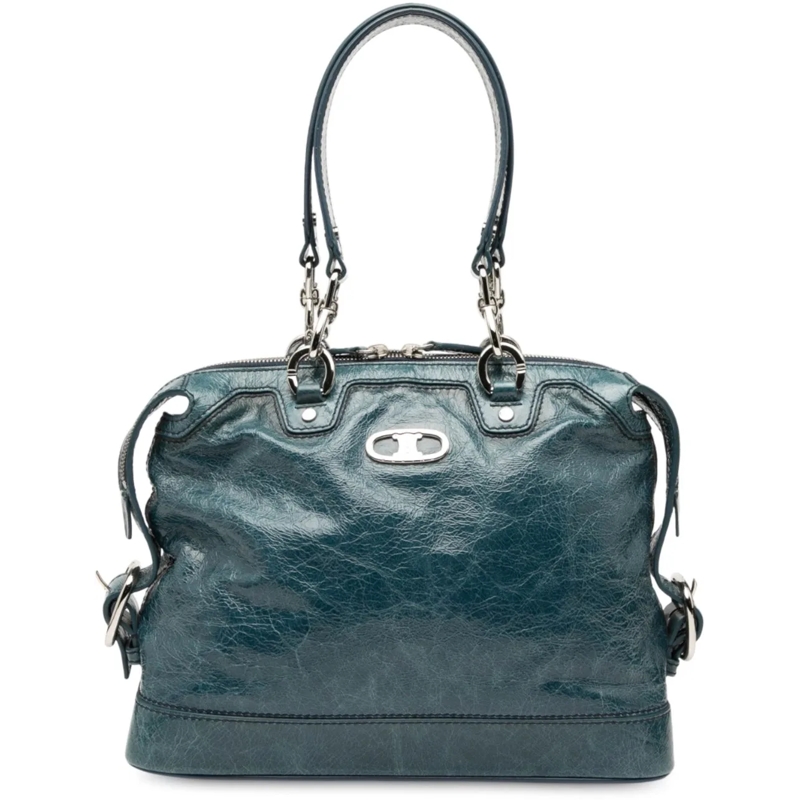 Celine Schultertasche Crinkled Patent Macadam Shoulder Bag blau