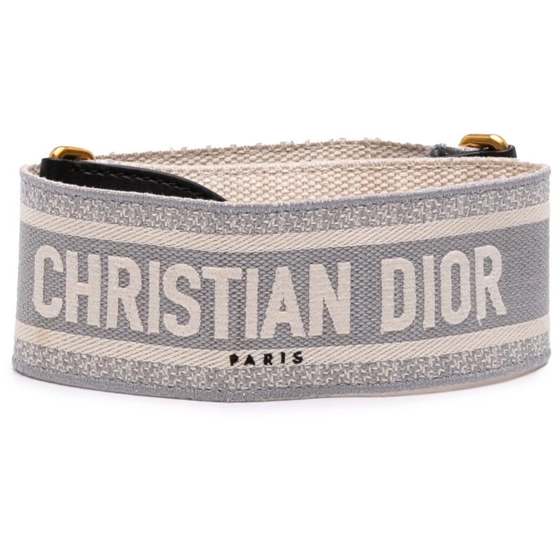 Christian Dior Schultertasche Embroidered Canvas Logo Bag Strap grau