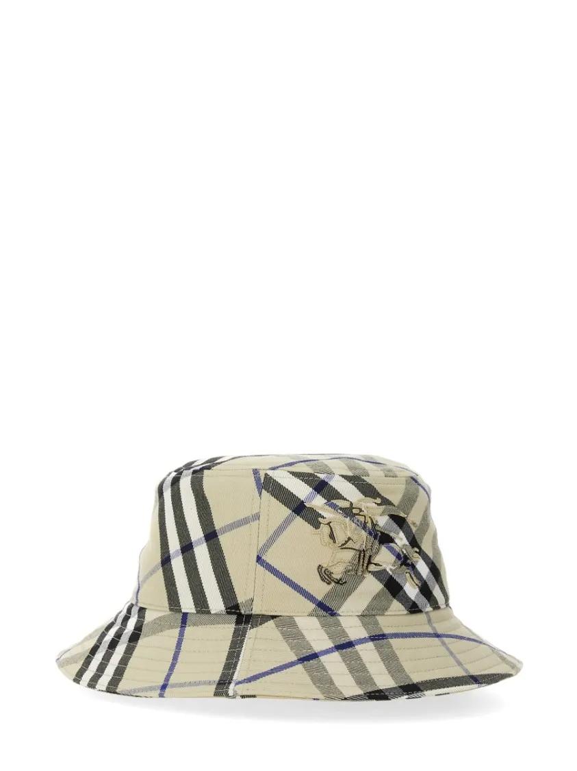 Burberry Plaid Bucket Hat With Structured Brim And Logo Multicolor