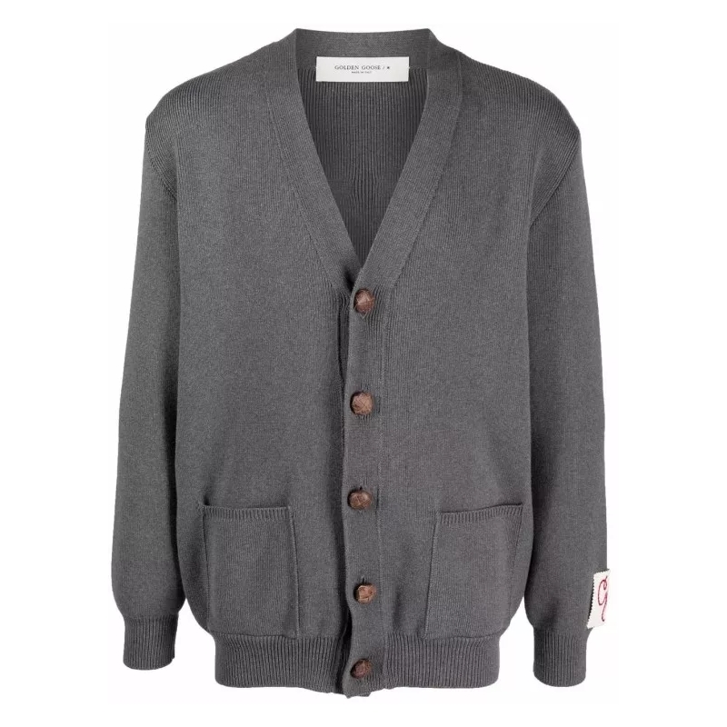 Golden Goose Cardigan V-Neck Gray Cardigan With Embroidered Patch Grey