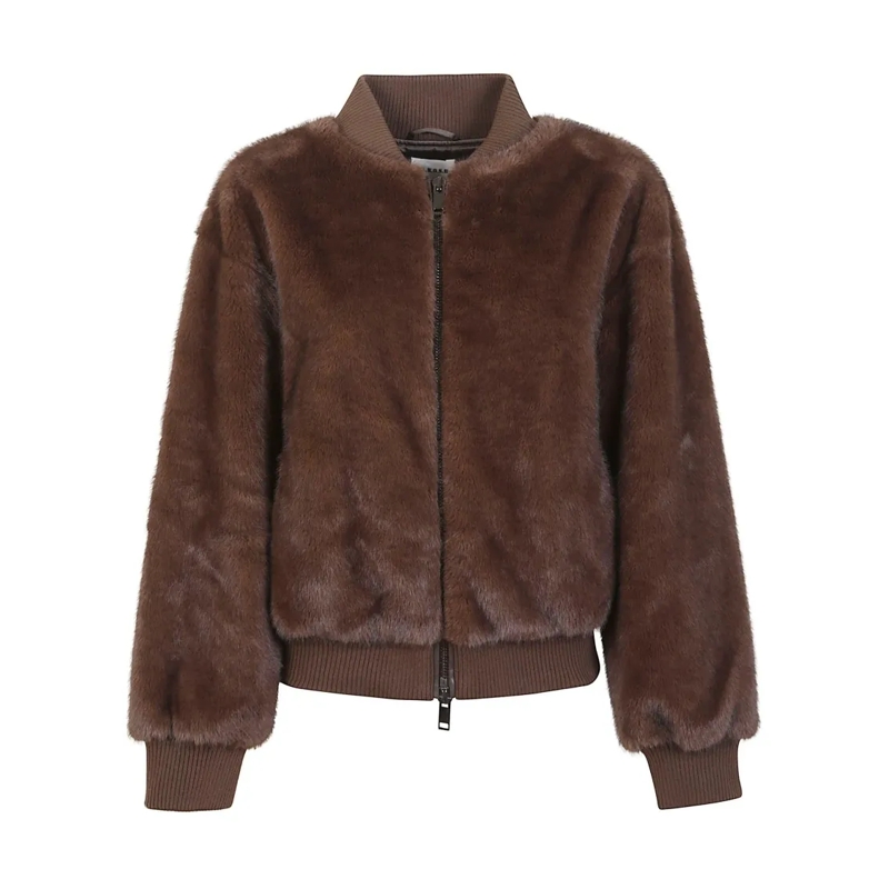 P.A.R.O.S.H. Blouson aviateur Faux Fur Bomber Jacket With Textured Appearance An Brown