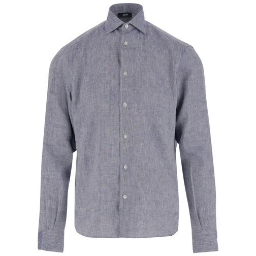 Herno Chemises Textured Grey Linen Shirt With Classic Collar Grey