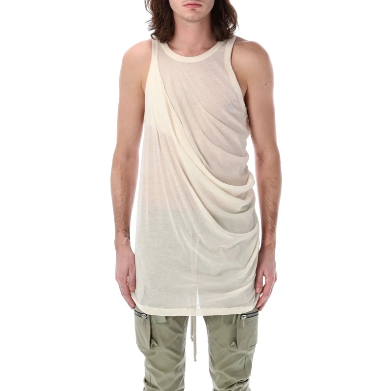 Rick Owens T-shirt Scoop Neck Tank Top With Deep Armholes Neutrals