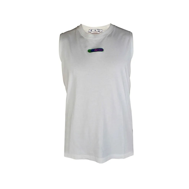 Off-White T-shirt White Sleeveless Tank Top With Multicolor Embroide White
