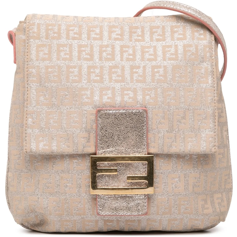 Fendi Schultertasche Zucchino Metallic Canvas Flap Crossbody gold