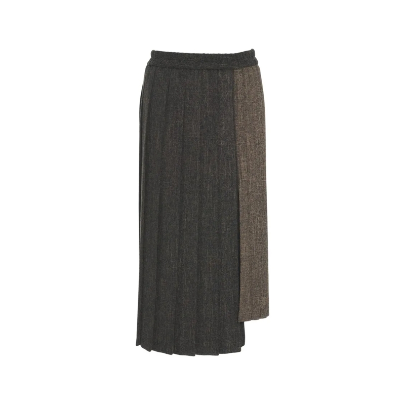 Kaos Midirok Asymmetrical Midi Skirt With Modern Pleats Brown
