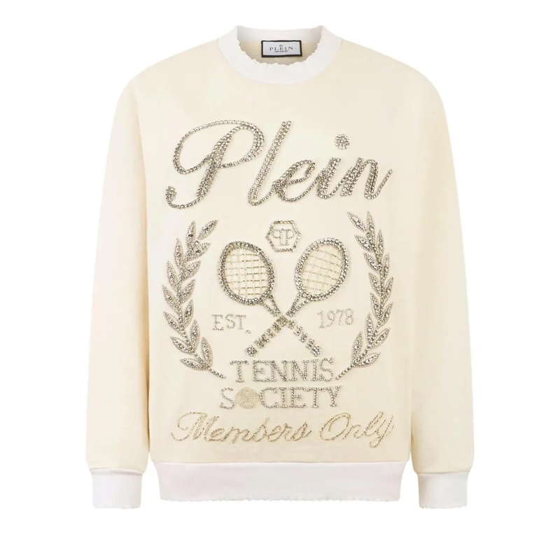 Philipp Plein Sweatshirt Washed Sweatshirt Tennis Society Strass weiss