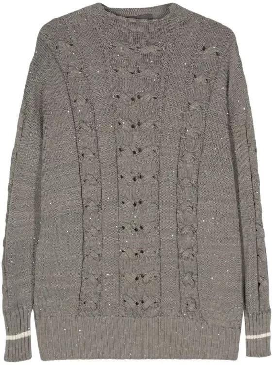 Lorena Antoniazzi - Sequin-Embellished Cable-Knit Jumper - Größe 46 - gray