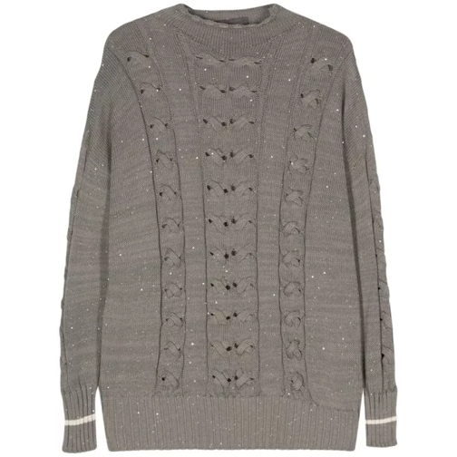 Lorena Antoniazzi Pullover Sequin-Embellished Cable-Knit Jumper Grey (Image 2)
