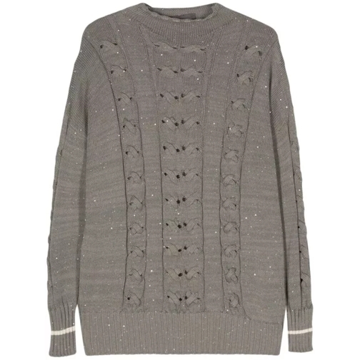 Lorena Antoniazzi Sequin-Embellished Cable-Knit Jumper Grey 