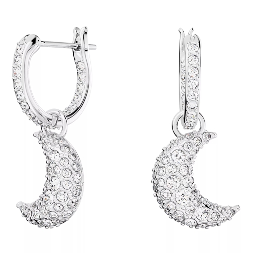 Swarovski Luna drop earrings, Moon, Rhodium plated White Drop Earring