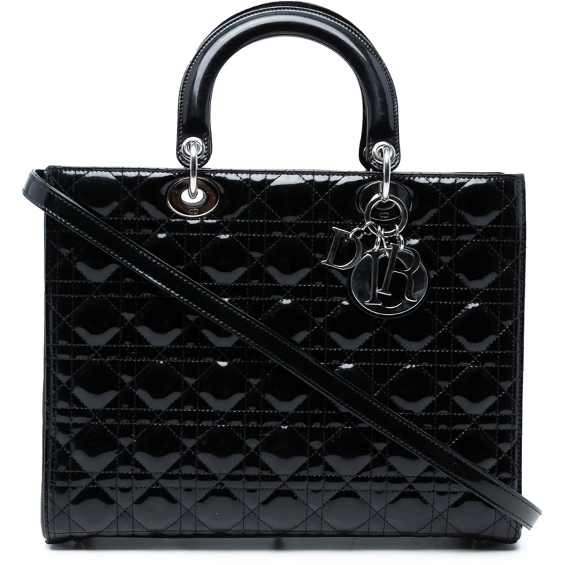 Christian Dior Schultertasche Large Patent Cannage Lady Dior schwarz