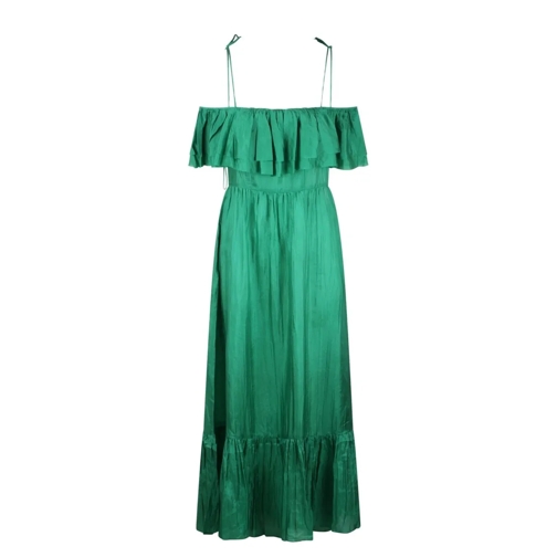 The Rose Ibiza Ruffled Silk Long Dress Green 