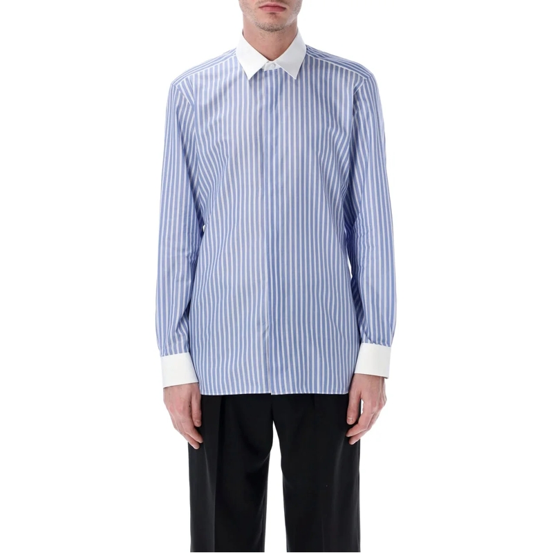 Tom Ford  Shirt Striped Contrast Collar Blu hellblau