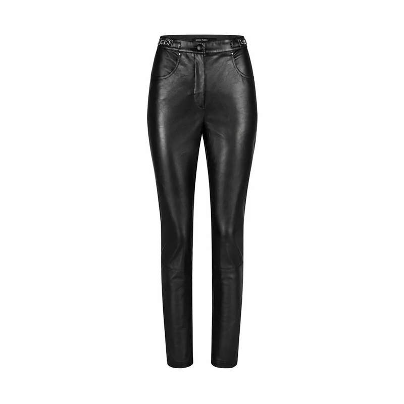 Marc Aurel Lederhose Faux Leather Hose mit Metalldetails schwarz
