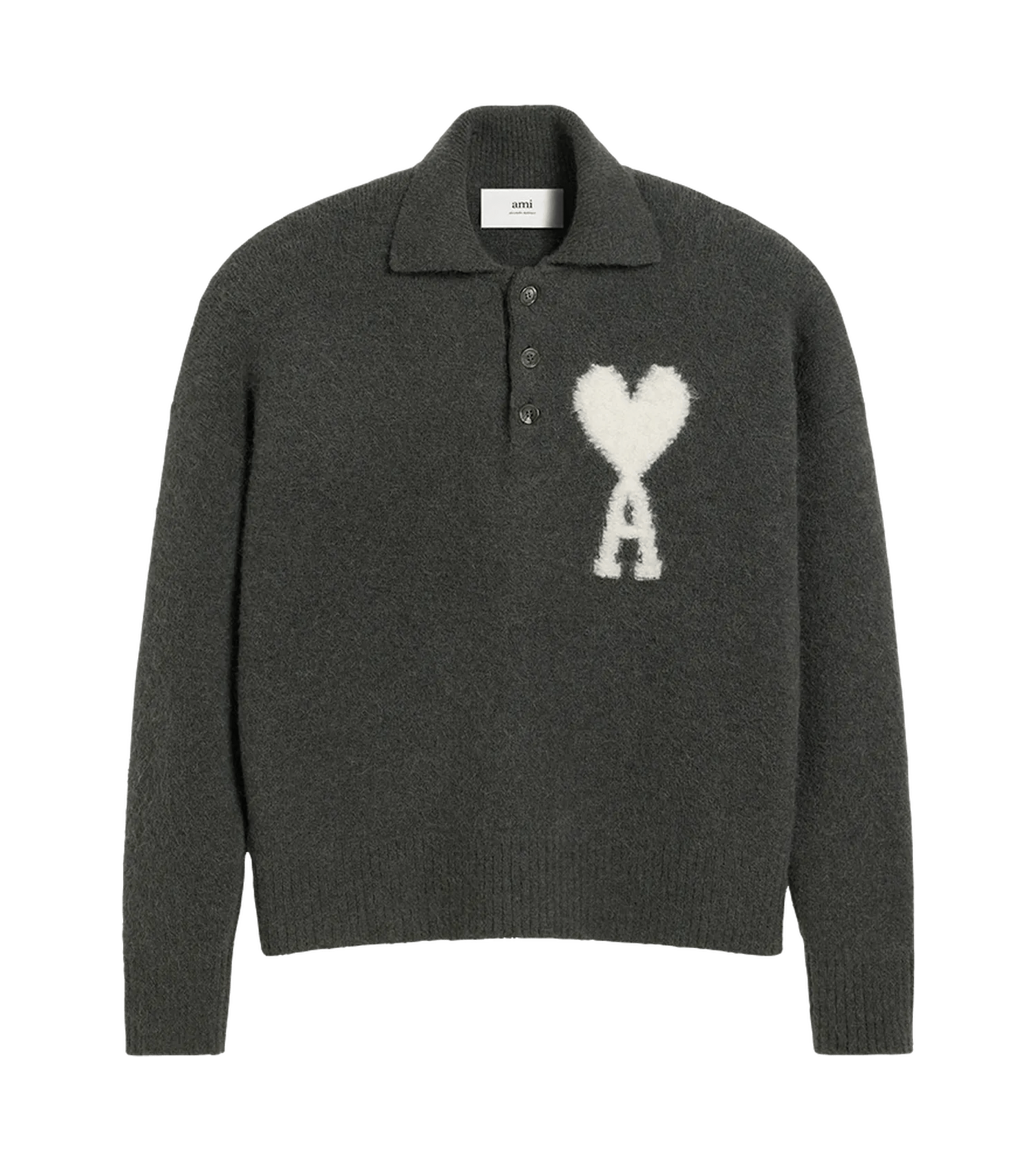 AMI Paris - Pullover mit Kragen und Knopfleiste - Größe L - grau