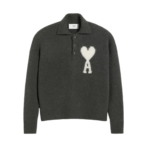 AMI Paris Polohemd Pullover mit Kragen und Knopfleiste 061 DARK GREY