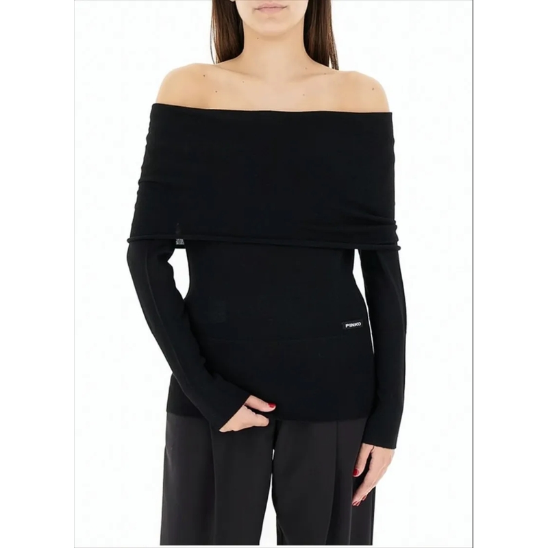 Pinko Langärmeliges Oberteil Off-The-Shoulder Fitted Top With Long Sleeves Black