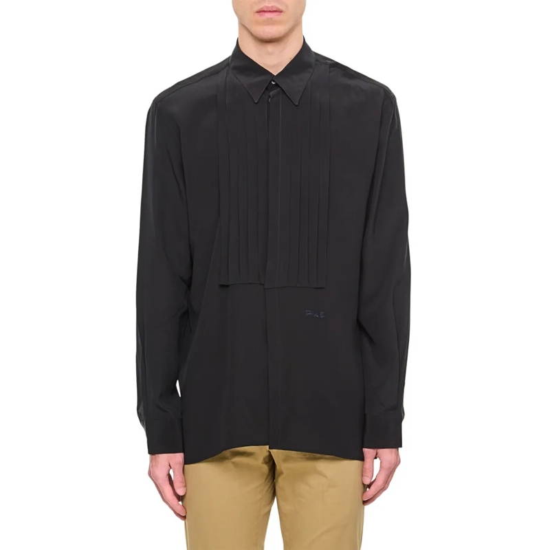 Givenchy Overhemd Pleated Front Black Shirt With Classic Collar Black