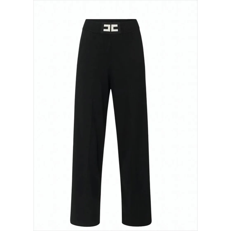 Elisabetta Franchi  Palazzo Fit Viscose Trousers With Shiny Accents Black