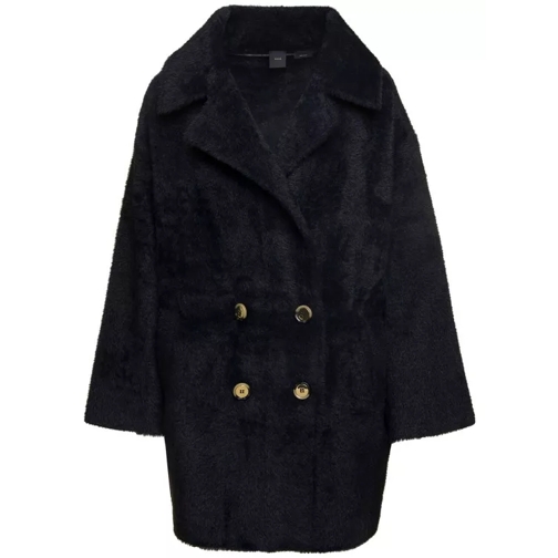 Pinko Black Double-Breasted Coat With Wide Revers In Eco Black 