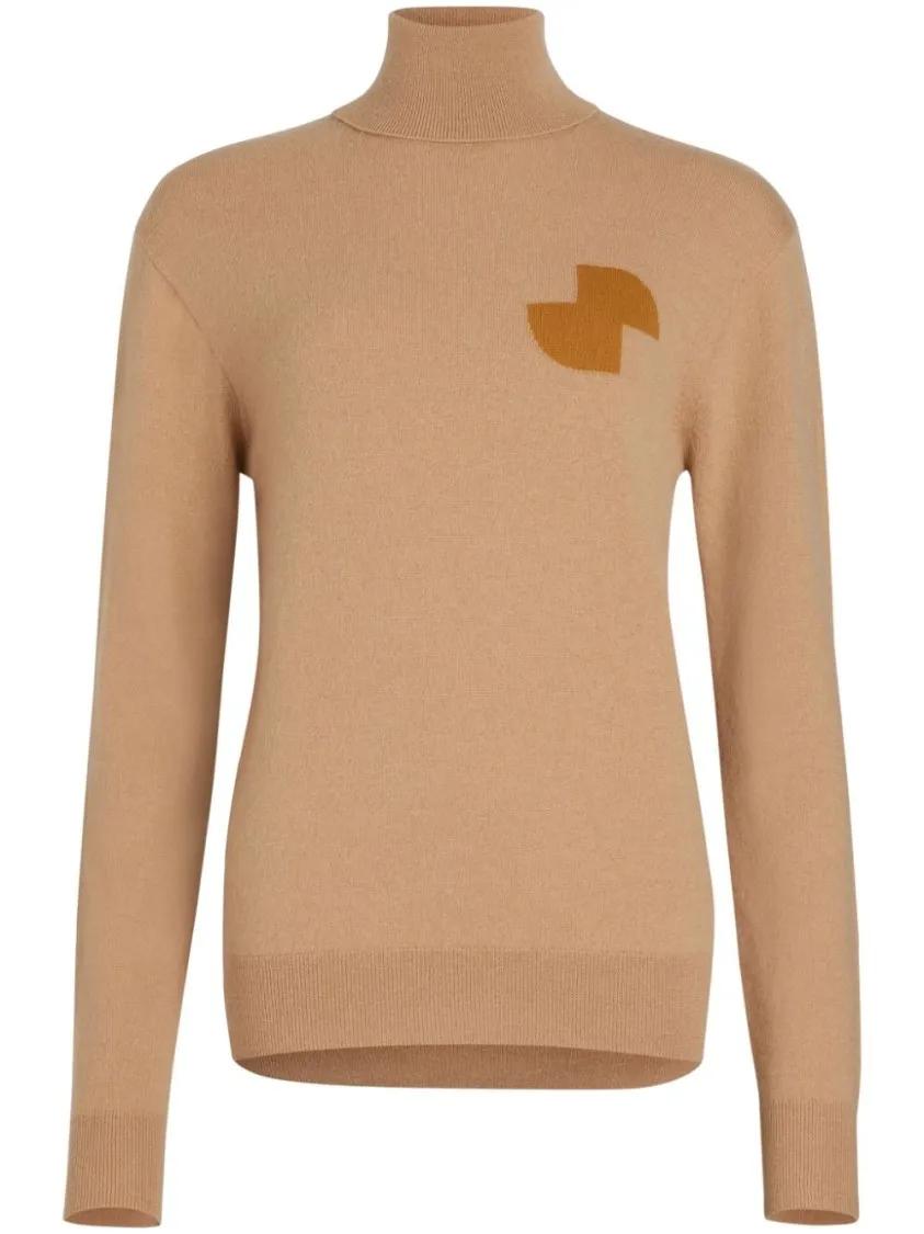 Thumbnail - Patou - Beige Cashmere/Wool Logo Sweater - Größe M - braun