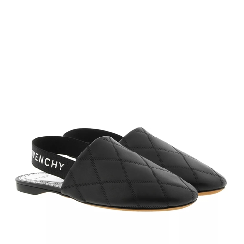 Givenchy Sling Back Flat Mules Quilted Leather Black Slip-in skor