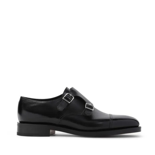 John Lobb Black Calf Leather William Buckled Shoes Black Monkstrap