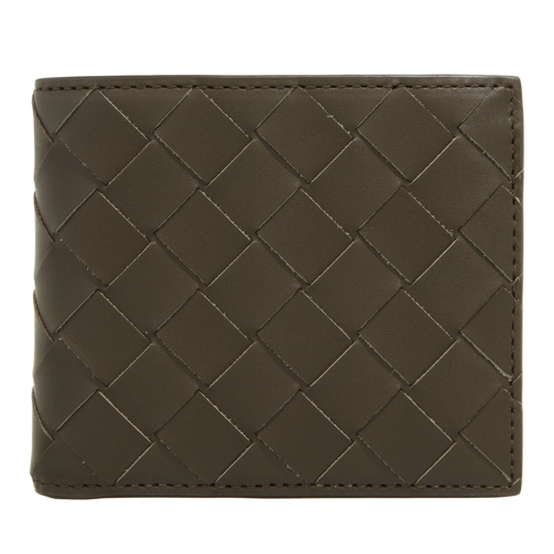 Bottega Veneta Bi-Fold Portemonnaie Intrecciato Bi-Fold Wallet Coin Purse Kaki / Dark Paraline