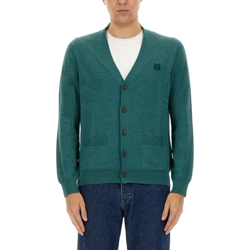 Maison Kitsune Strickjacke "Regular Bold Fox Head Patch" Cardigan Green