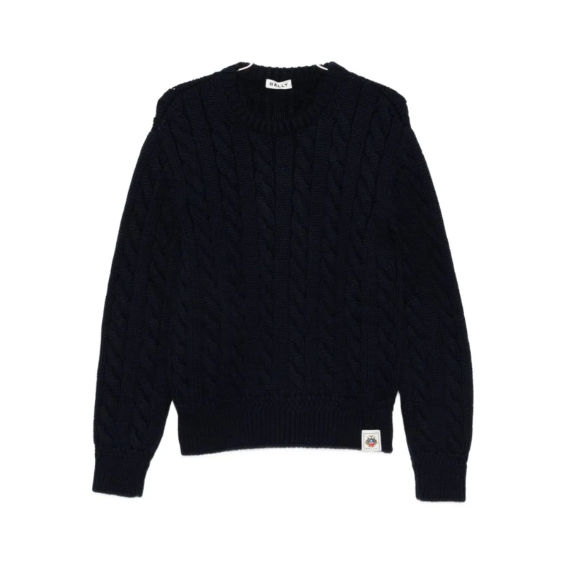 Bally Pullover Cable Knit Sweater Black