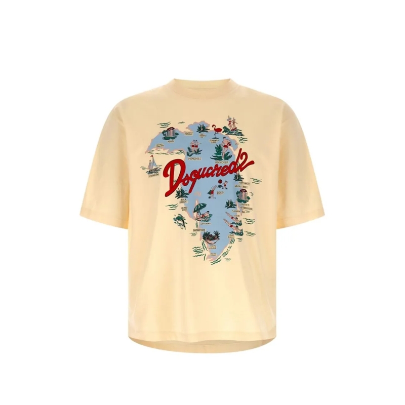 Dsquared2 T-Shirt Short-Sleeve T-Shirt With Map-Inspired Graphic Pri Neutrals