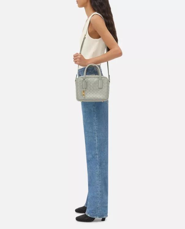 Bottega Veneta Shoppers Mini Leather Shoulder Bag in grijs