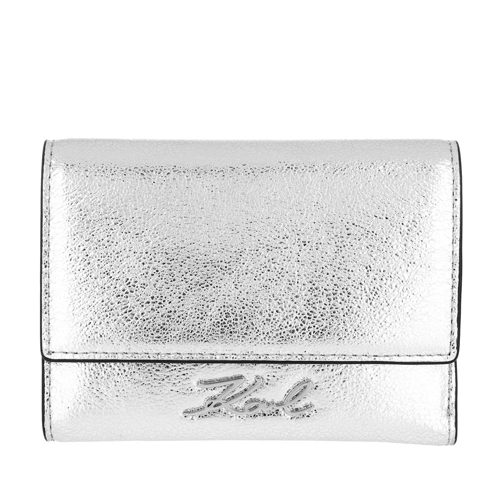 Karl Lagerfeld Signature Met Flap Wallet Silver Portafoglio a tre tasche