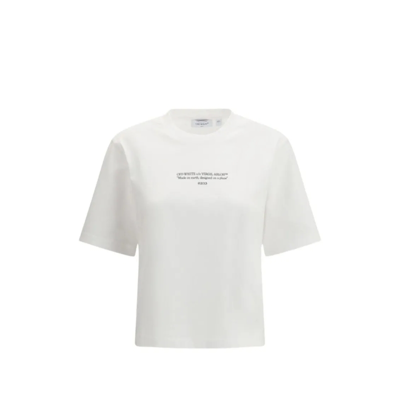 Off-White T-shirt Minimalist Black T-Shirt With Centered Text Detail White
