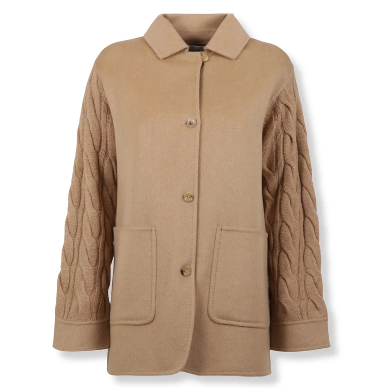 Max Mara Wintermantel Structured Knit Coat-Jacket With Clean Lines Neutrals