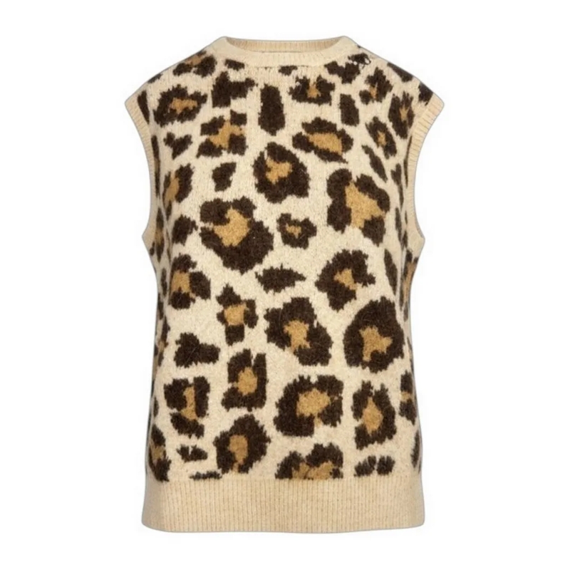 Mc2 Saint Barth Trui Leopard Print Joey P Alpaca Vest Neutrals