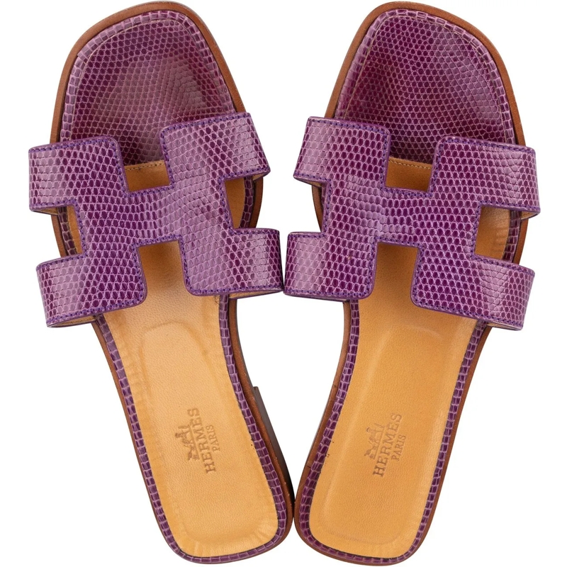 Hermès Sandalen Hermes Purple Lizard Oran Sandals (36) lila
