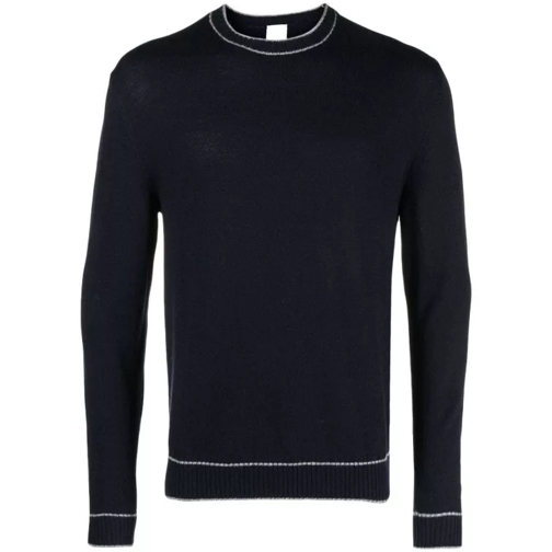 Eleventy Stripe-Detail Wool Sweatshirt Black 