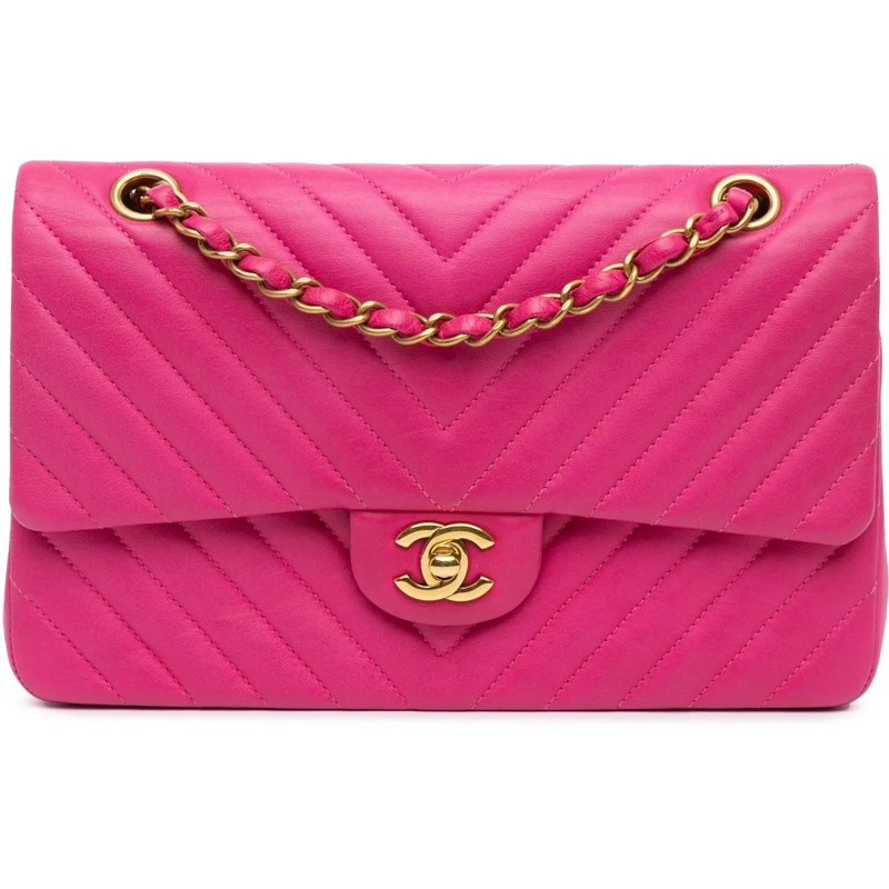 Chanel Sac à bandoulière Medium Classic Chevron Lambskin Double Flap rose
