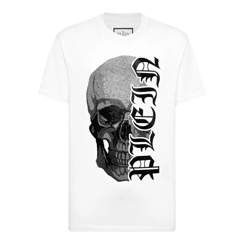 Philipp Plein T-Shirt T-Shirt Round Neck Ss Gothic Plein Embellished weiss