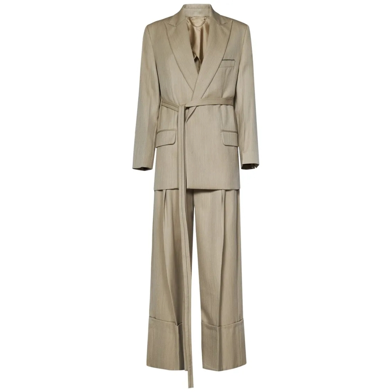 Victoria Beckham Anzugkombination Belted Tailored Beige Dress In Virgin Wool Neutrals