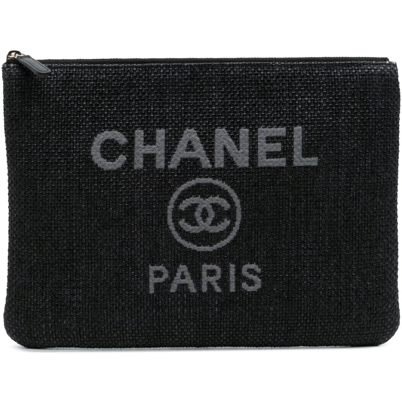 Chanel Pochette Medium Straw Deauville O Case Clutch schwarz