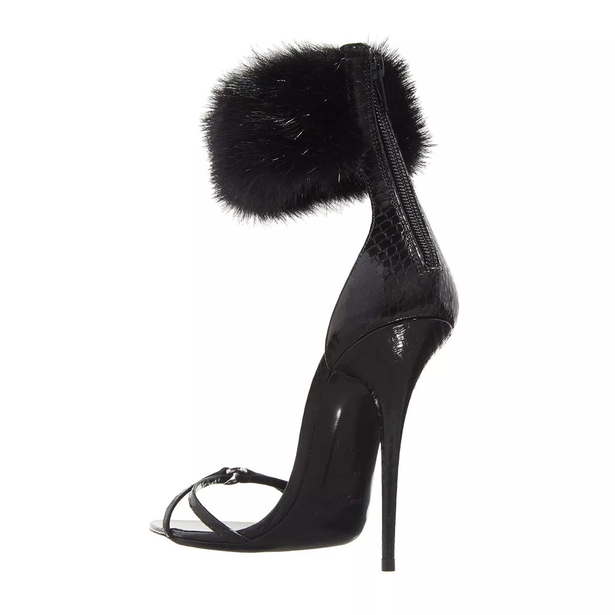 Black heels with fur strap best sale