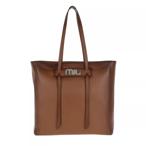 Miu Miu Grace Lux Soft Leather Shopping Bag Cognac Tote