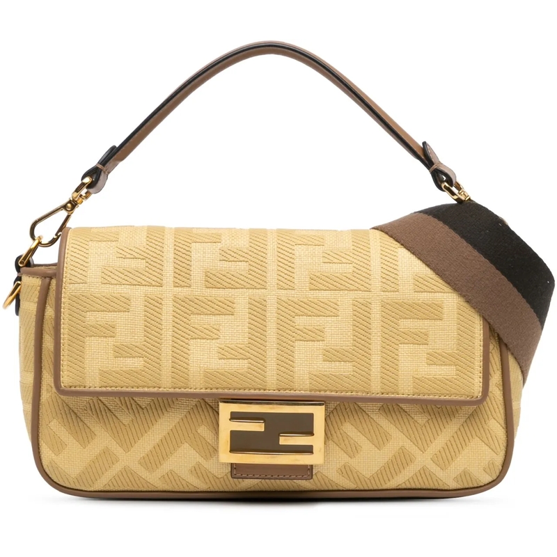 Fendi Schultertasche Zucca Embroidered Canvas Baguette Satchel gelb